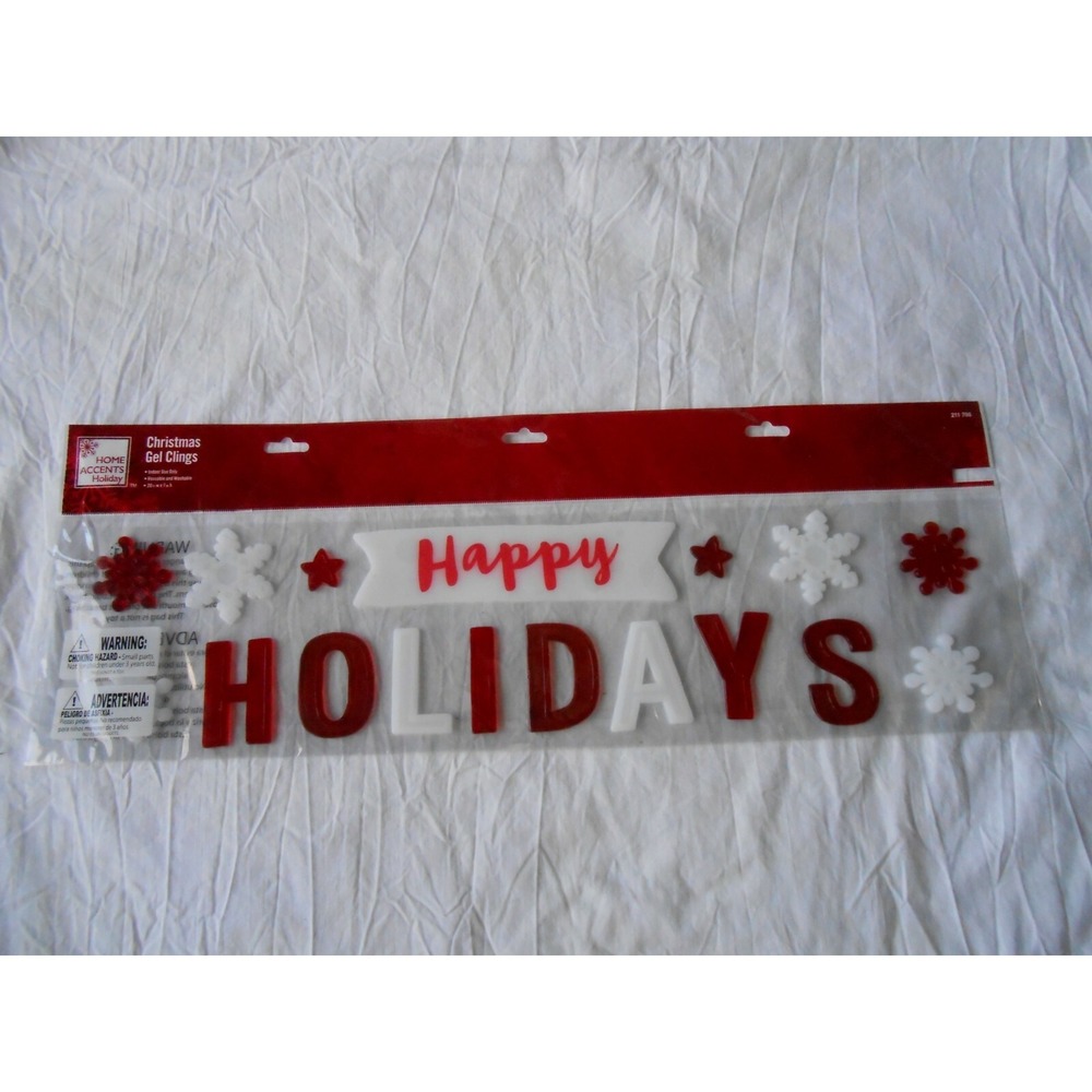NEW HAPPY HOLIDAYS Christmas window Gel Clings Stickers 17 pcs Winter Snowflakes